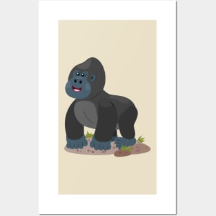 Cute happy big gorilla cartoon illustration Posters and Art
